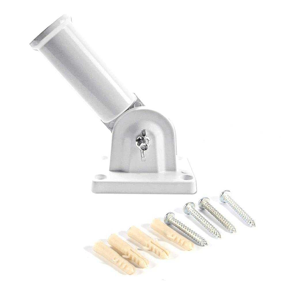 Ritte Adjustable Flag Pole Bracket, Wall Mount Flag Pole Holder, White Adjustable 180 Degree Metal Flagpole with Screws for Base Flag Pole