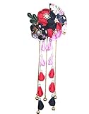 CRB Fashion Womens Girls Kimono Traditional Tsumami Kanzashi Outfit Wedding Japanese Asian Yukata Hair Tie Flower Floral Sakura Fan Barrette Clip (Black/Red)