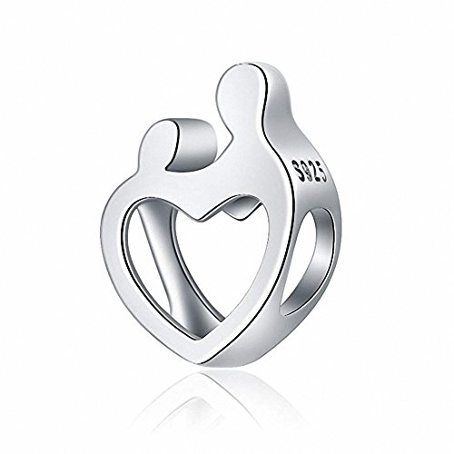 Mother and Daughter Family 925 Sterling Silver Charms Love Heart Bead for Charms Bracelet (B)