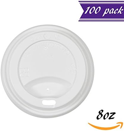 (100 Count) 8 oz Dome Lids, White Plastic Dome Lids, Fit Most 8-Ounce Hot Cups, Disposable Travel Lids for Coffee Cups by Tezzorio