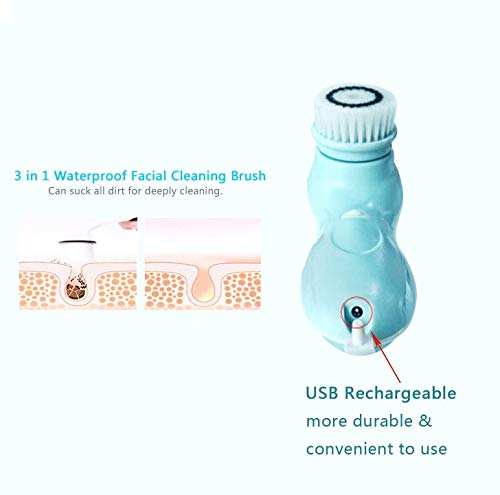 Facial Cleanser Brush, 3 in 1 Electric Rotating Facial Cleansing Brush USB Rechargeable Sonic Face Cleaners Scrubber SPA Skin Care Tool Beauty Instrument - Thumbnail 3