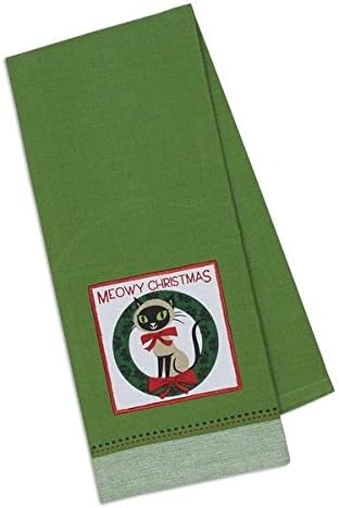 DII Design Imports Holiday Kitty Cat Embellished Kitchen Dishtowel - Meowy Christmas - Green