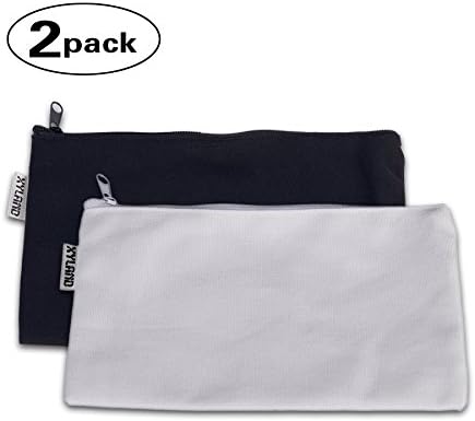 XYLand 100% Cotton Canvas Zipper Makeup Pouch, Coin Purse, Cellphone Purse, Pen / Pencil Case 2-pack,Small (Black &amp; White)