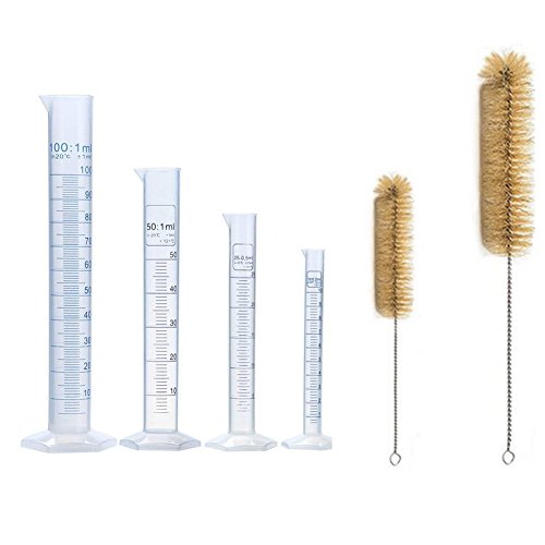 Plastic Measuring Cylinder Graduated Cylinder Set 100ml 50ml 25ml 10ml 4pcs with Two Cleaning Brushes