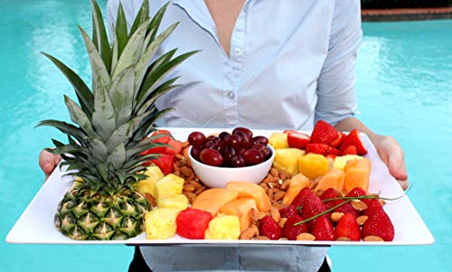 Virtual Elements Set of 2 Melamine Rectangular Serving Trays/Platters - White 18" x 13.7" - Thumbnail 2
