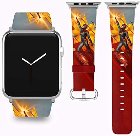 Wrist Band Strap with Captain Marvel Design Compatible with Apple Watch iWatch All Series 38 40 42 44 mm Series 1 Series 2 Series 3 Series 4 Leather Replacement Strap