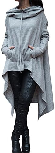 SHFZ Womens Casual Drape Kangaroo Pockets Hoodies Jacket Sweatshirts Long Tunic (4XL=US14-16, Gray)