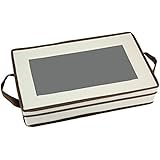 Household Essentials 546-1 Flatware Storage Chest with Separate Serving Utensil Pouch | Natural Canvas with Brown Trim