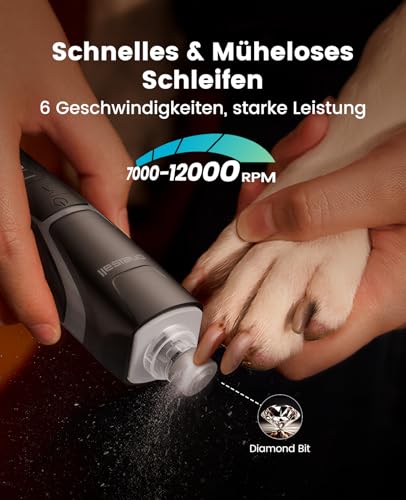 oneisall Dog Claw Grinder with 360° LED Light, Dog Claw Cutter for Dogs Large and Small 6 Speeds up to 12000rpm, Quiet 40dB Claw Cutter for Dogs 3 STU. Battery Life