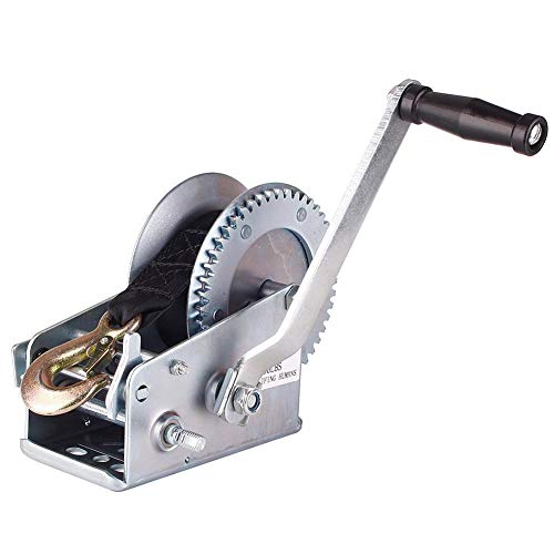 Kinbelle 3500lbs Dual Gear Hand Winch Hand Crank Manual Boat ATV RV Trailer Heavy Duty (B)