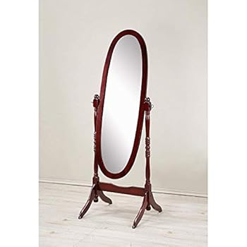 GTU Furniture Swivel Adjustable Full-Length Oval Wood Cheval Floor Mirror, in White/Black/Cherry/Oak/Silver/Gold Finish (Cherry)