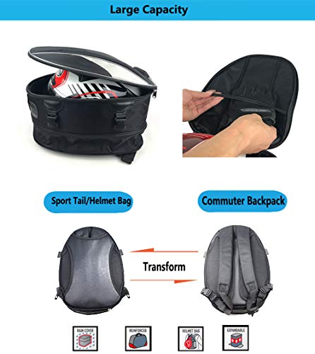 Meago Motorcycle Seat Bag Waterproof Commuter Helmet Bag/Backpack Motorbike Sport Tail Bag, 28 Liters