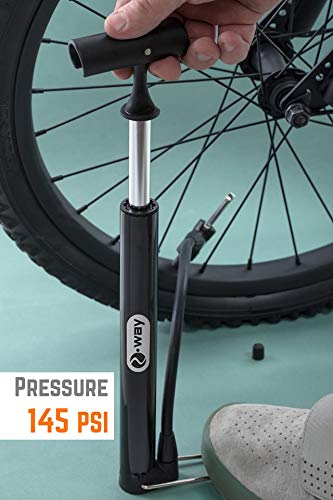 2-WAY New Bike Pump - Mini Bicycle Air Tire Pump - Suitable to Mountain, Bmx, Mtn, Fat Bike and Other Road Bikes - Also for Kid or Toddler | Repair Tire Kit Included