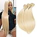 VIOLET Brazilian Blonde Hair 3 Bundles Weave Straight Hair Bundles 8A Blonde Hair Weft Human Hair Extensions for Women(14 14 14inch)