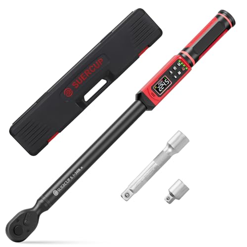 SUERCUP 1/2" Drive Digital Torque Wrench, 3.8-250.8Ft.Lb/5.1-340Nm, ±1% Accuracy, Electronic Torque Wrench with Vibration/Buzzer/LED, 9 Presets & 5 Units, for Lug Nuts, Suspension, Brakes & Moto