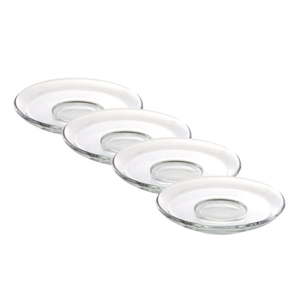 STOBOK Clear Tea Saucer 4Pcs Small Glass Plates Round Coffee Saucers Snack Dishes for Home Kitchen 3.5 Inch Transparent Side Plates