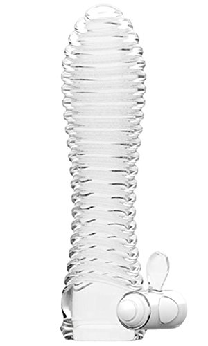 XIKEZAN Vibrating Cystal Condom Penis Enlarger Extender Sleeve Dual G-Spot Stimulator Vibrator Top Sex Toys for Adult Man and Women++Free Lubricant (B)