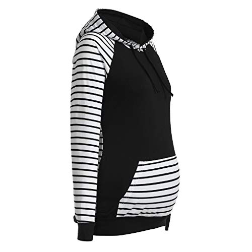 Women's Maternity Hoodie Nursing Sweatshirt Pregnancy Stripe Long Sleeve with Pockets Mama Clothes (S, Black) - Thumbnail 4
