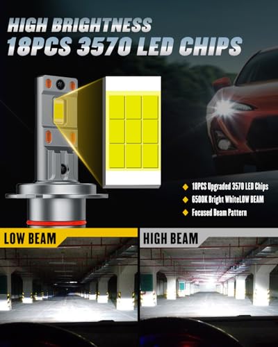 DZG H7 LED Headlight Bulbs 6500K 45W Super Bright LED Bulb High Low Beam Halogen Replacement LED Headlights Conversion Kit, 2 Pack