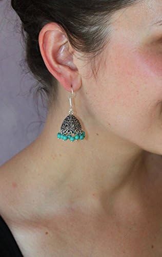 Turquoise Indian Earrings- Indian Traditional Jhumka Earrings-Oxidised Earrings-Vintage Earrings Statement Earrings S3