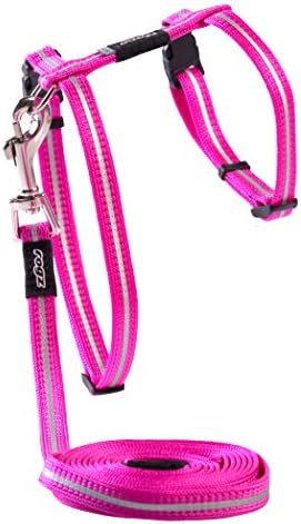 Rogz Reflective Nylon Cat Leash and Harness Combination Set, escape proof for walking and fully adjustable to fit most breeds, Pink