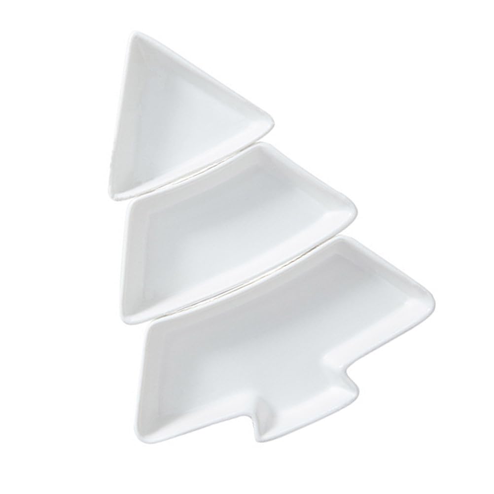 HEMOTON Christmas Tree Snack Tray,Candy Snacks Nuts Dry Fruits Plates,Ceramics Fruit Serving Plate with Sections Easter Appetizer Serving Platter Sauce Dish for Christmas Holiday Party Supplies