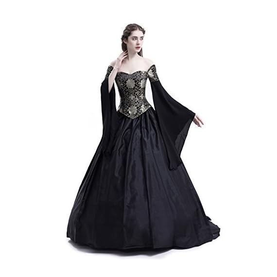 D-RoseBlooming-Black-Vintage-Renaissance-Wedding-Dress-Gothic-Victorian-Ball-Gowns-XXXX-Large