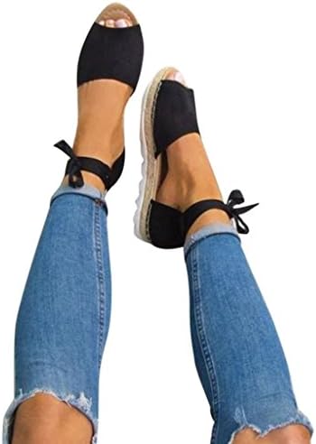 Shybuy Women Sandals Womens Espadrilles Lace Tie up Flat Sandals Summer Peep Toe Classic Mid Heel Shoes