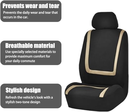 Car Seat Covers Full Set, Breathable Premium Cloth Automotive Seat Cover, Universal Front and Rear Seat Covers, Easy to Install Car Accessories for Most Cars Trucks SUV (Beige)