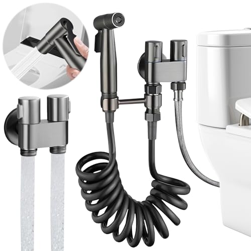 AMZYYDS Bidet Pulverizador, válvula control doble 2 en 1,manguera para wc | llave doble salida,manguera para baño 2M,para WC para limpieza inodoros, baño mascotas, Higiene Personal bidet manguera negro