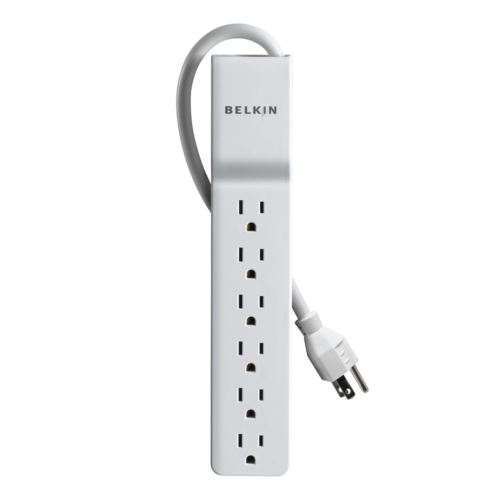 Belkin 6-Outlet Surge Protector Power Strip, UL-Listed w/ 6 AC Outlets & 10ft/3M Cord, ABS, Overload and Overvoltage Protection for Personal Electronics, Small Appliances, & More - 720 Joules, Plastic