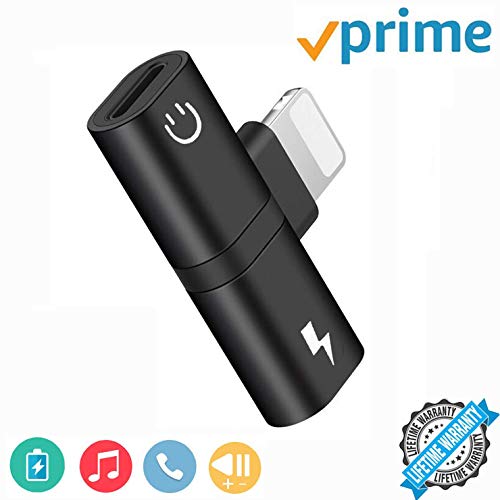 Headphone Jack Adapter for iphone 6/7/7plus/8/8plus/X/XS/XS max/XR,Earphone Splitter for iPhone Dongle Convertor 2 in 1 Headset Audio Connector Music Splitter Cable Accessories, Support All iOS, Black