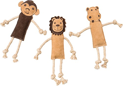 Ethical Pets Dura-Fused Leather Assorted Jungle Animals Dog Toys, 14"