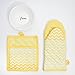 DII Quilted Kitchen Oven Mitt & Potholder Set, Hanging Loop for Convenient Storage, OM 6x13/PH 8x9, Ombre Yellow Chevron