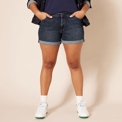 Calções Jeans Slim Fit de Cintura Média 10,2cm para mulher, Texano Escuro, 38