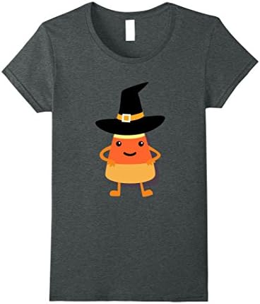Womens Cute Candy Corn With Witches Hat Shirt | Halloween Funny Tee Large Dark Heather