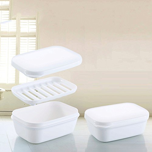 RedSonics(TM) Portable Soap Dish Double Draining Soap Holder with Lid Seal Elegant Leak-proof Soap Dish Case Plastic Bathroom Products