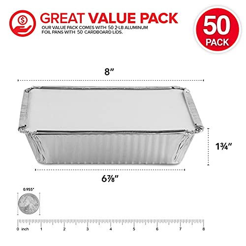 Aluminum Pans Take Out Containers with Lids (50 Pack) 2 Lb Disposable