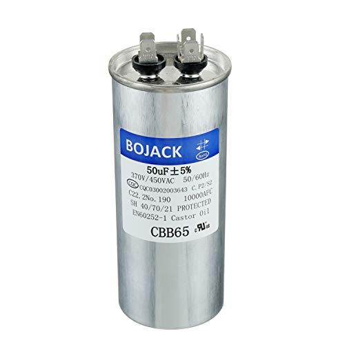BOJACK 50 uF ±5% 50 MFD 370 V/450 V CBB65 Round Run Start Capacitor for AC Motor Run or Fan Start and Cool or Heat Pump Air Conditione: Industrial & Scientific