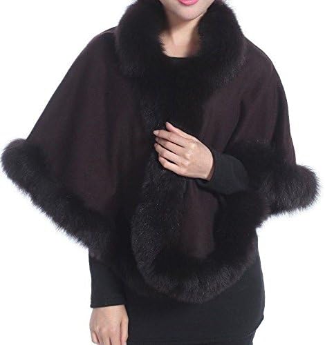 Volare New York Women's Pure Cashmere Cape with Fox Trim