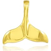 Solid 10K Yellow Gold Whale Tail Pendant Charm (9/10" Long) Necklace - Choice of Pendant Only or Chain Length