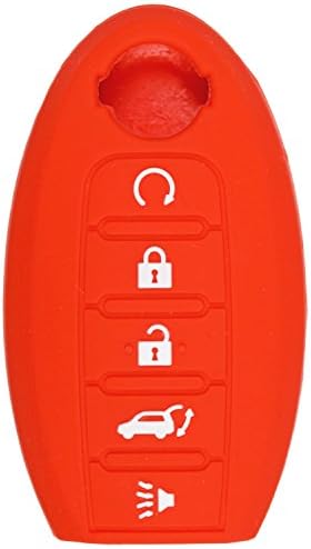 qualitykeylessplus RED Rubber Case Silicone Protective Cover for Nissan 5 Button Remotes with Free KEYTAG