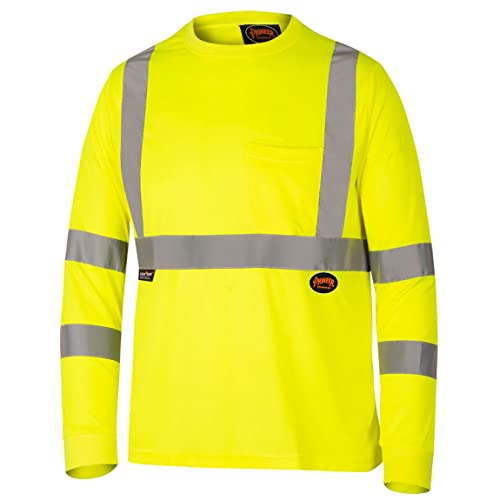Pioneer Hi Vis Safety T Shirt for Men - Long Sleeve with Pocket- Reflective Tap…