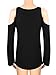 FUNOC Womens Sexy V-Neck Lace Off Cut Out Shoulder Long Sleeve Tops Shirt (Black)-Large