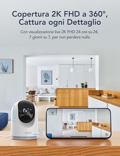 GNCC 2K Indoor Wi-Fi Camera 2.4/5GHz Night Vision (Pack of 1) | Camera for Dogs/Cats/Animals, SD/Cloud, Two-Way Audio, Motion Detection/Tracking, Alarm, 360°, Alexa