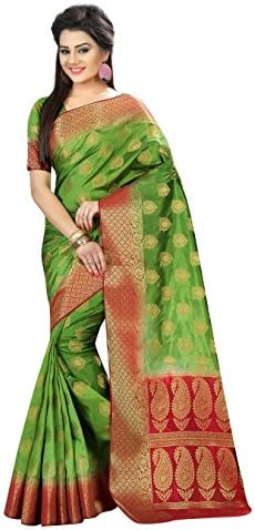 Designer Sarees Woven Work Banarasi Art Silk Saree for women With Unstitched Blouse Piece (Green)