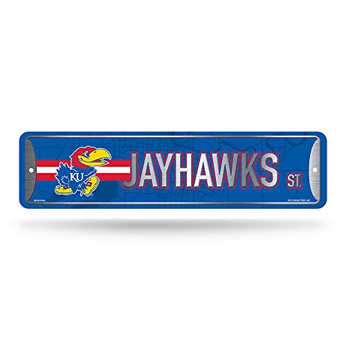 Rico Industries NCAA Kansas Jayhawks Home Decor Metal Street Sign (4 x 15) - Great for Home, Office, Bedroom, & Man Cave - Made