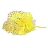 Ladies Yellow Flower Feather Decor Mini Top Hat Hairclip