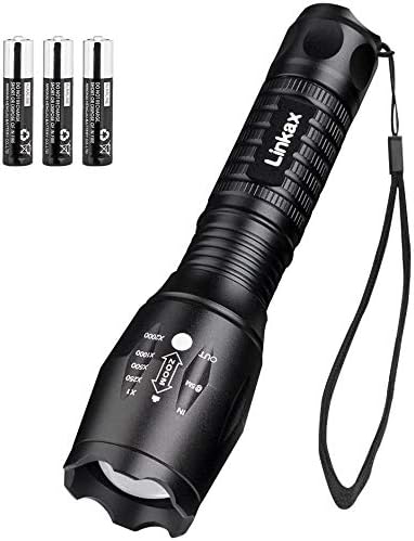 Linkax LED Torch LED Flashlight Adjustable Focus Handheld Flashlight Super Bright 800 Lumens Pocket Torch Zoomable and Waterproof Camping Outdoor Torch 3 x AAA Batteries Included