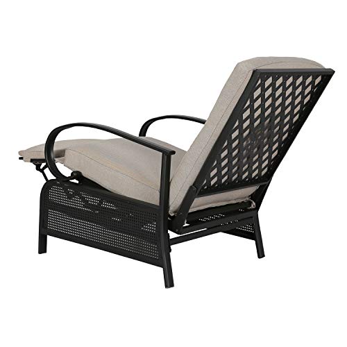 Ulax Furniture Patio Recliner Chair Automatic Adjustable Back Outdoor Lounge Chair with 100% Olefin Cushion (Sailcloth Beige)